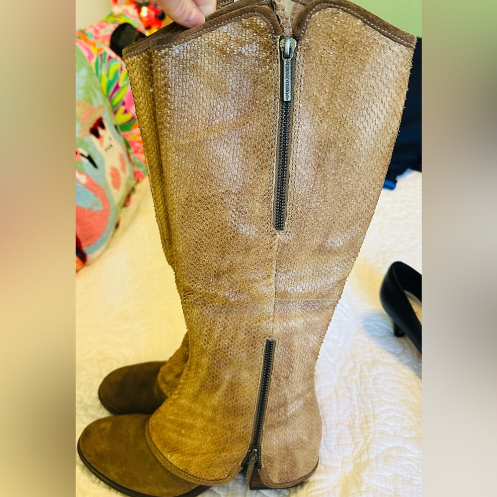 Donald J. Pliner Textured Brown Moto Boots